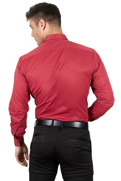 DeepSEA Dik Yaka Slim Fit Kesim Pamuk Saten Erkek Gömlek 2209615 - 9
