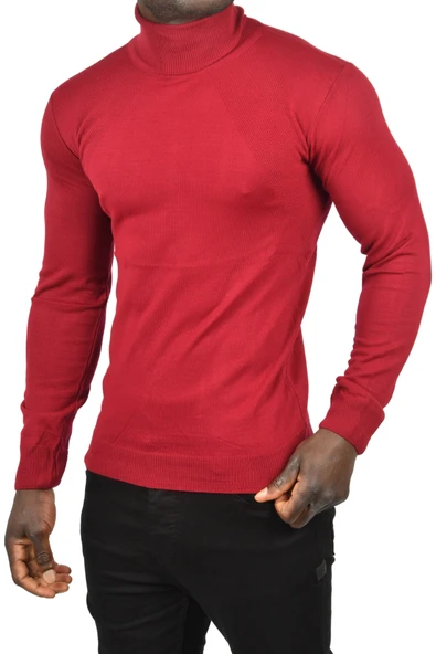 DeepSEA Tam Balıkçı Yaka Yanları Desenli Slim Fit Boğazlı Triko Kazak 2505495 - Resim 9