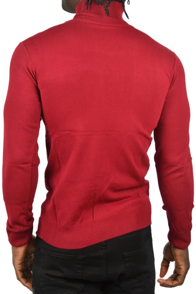 DeepSEA Tam Balıkçı Yaka Yanları Desenli Slim Fit Boğazlı Triko Kazak 2505495 - Resim 11