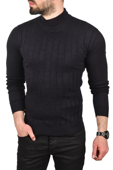 DeepSEA Çizgi Desenli Tüylenme Yapmayan Yarım Balıkçı Yaka Triko Kazak 2505501 - Resim 12