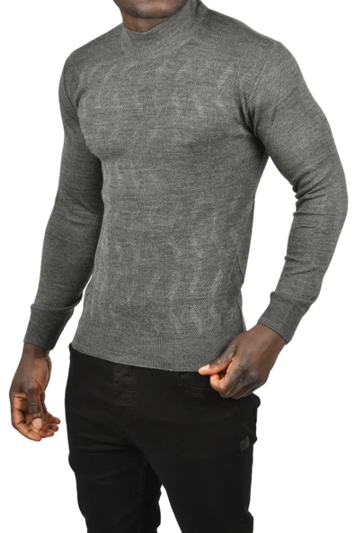 DeepSEA Dar Kesim Yarım Balıkçı Yaka Desenli Triko Yarım Boğazlı Kazak 2505505 - Resim 12