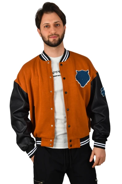 DeepSEA Üç İplik içi Şardonlu Kolu Suni Deri Kolej Yaka Mont Ceket 2304771