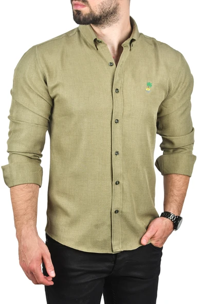 DeepSEA Slim Fit Dar Kesim Keten Gömlek Pamuklu Spor Gömlek 2501305 - 2