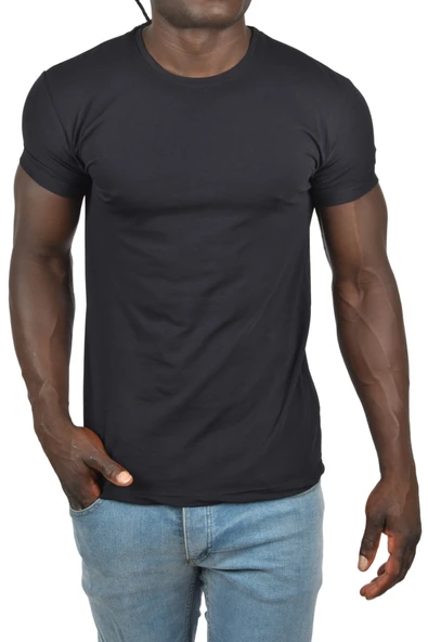 DeepSEA Erkek/Unisex Slim Fit Dar Kesim Bisiklet Yaka Pamuklu Likralı Basic Tişört 1801131 - Resim 2