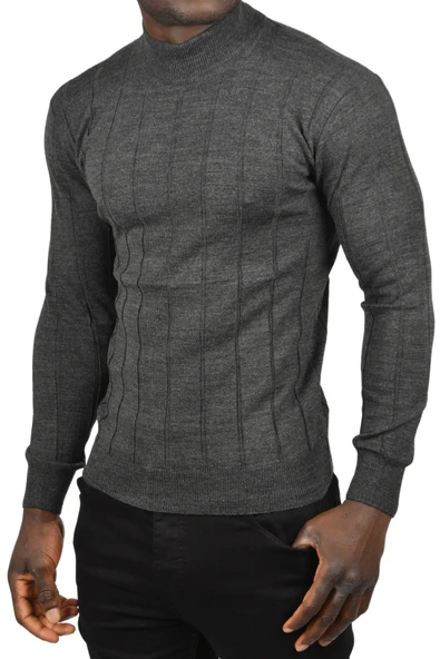 DeepSEA Slim Fit Likralı Tüylenme Yapmayan Yarım Balıkçı Çizgili Triko Yarım Boğazlı Kazak 2505503 - Resim 9