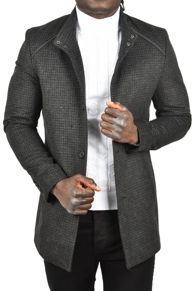 DeepSEA Pötikare Desenli Dik Yaka Dar Kesim Hakim Yaka Kaşe Kaban 2407003 ürün görseli