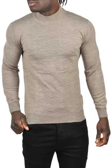 DeepSEA Zigzag Desenli Yarım Balıkçı Yaka Dar Kesim Boğazlı Triko Kazak 2505496 - Resim 12