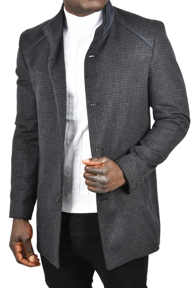 DeepSEA Pötikare Desenli Dik Yaka Dar Kesim Hakim Yaka Kaşe Kaban 2407003 - Resim 12