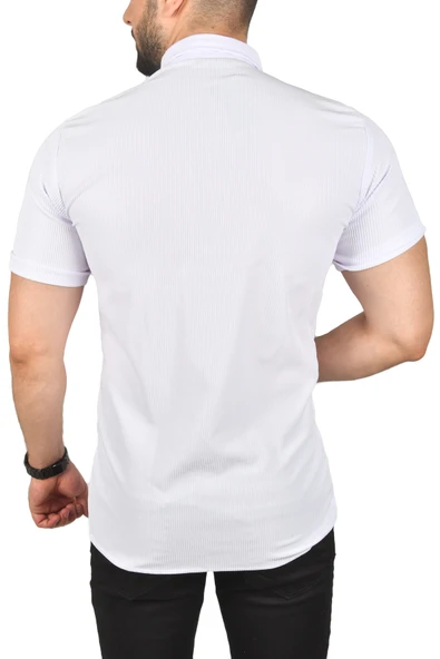 DeepSEA Slim Fit Likralı Spor Gömlek Dar Kesim Jakar Kumaş Kısa Kol Gömlek 2500804 - Resim 6