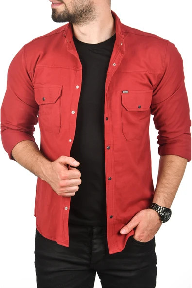 DeepSEA Slim Fit Dar Kesim Spor Gömlek Likralı Pamuklu Kot Gömlek 2300419 - Resim 8