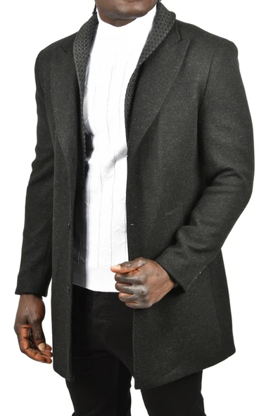 DeepSEA Çift Yaka Yakası Çıkabilen Dar Kesim Düğmeli Uzun Kaşe Kaban 2407001 - 2