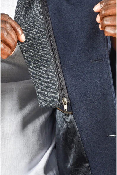 DeepSEA Çift Yaka Yakası Çıkabilen Dar Kesim Düğmeli Uzun Kaşe Kaban 2407001 - 9