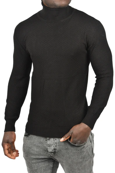 DeepSEA  Desenli Dar Kesim Tam Balıkçı Yaka Triko Boğazlı Kazak 2505510 - Resim 5