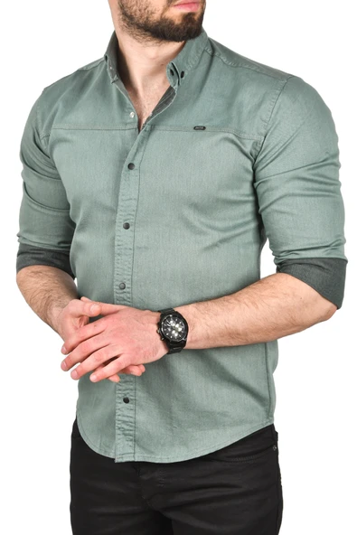 DeepSEA Slim Fit Pamuklu Kot Gömlek Kolay Ütülenebilir Çıt Çıtlı Likralı Spor Gömlek 2502504 - 5