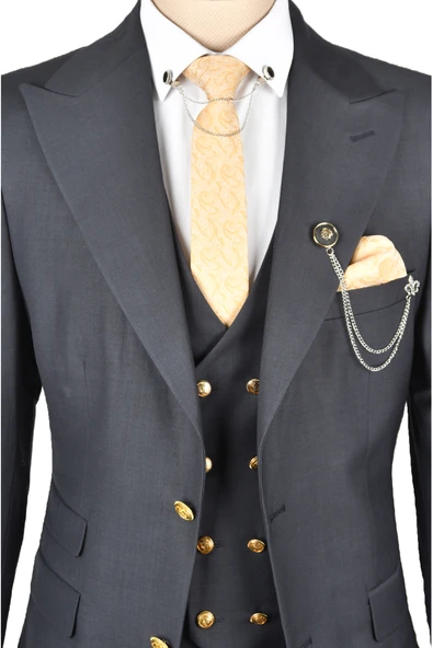 DeepSEA Sivri Yaka Slim Fit 3lü Takım Elbise 2300244 - Resim 6