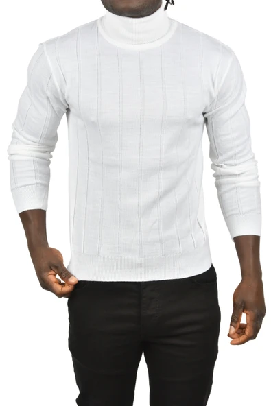 DeepSEA Slim Fit Likralı Tam Balıkçı Yaka Çizgili Boğazlı Kazak 2505504 - Resim 2