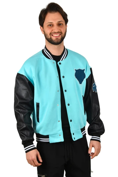 DeepSEA Üç İplik içi Şardonlu Kolu Suni Deri Kolej Yaka Mont Ceket 2304771 - 7