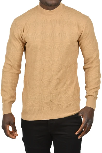 DeepSEA Dar Kesim Baklava Desenli Yarım Boğazlı Yaka Triko Yarım Balıkçı Yaka Kazak 2505506 - Resim 9