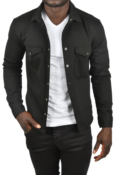 DeepSEA Kalın Örme Kumaş Gömlek Yaka Çıtçıtlı Cepleri Kapaklı Likralı Dar Kesim Spor Ceket 2501559 - 4