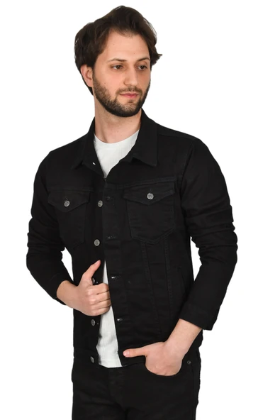 DeepSEA Dar Kesim Likralı Metal Düğmeli Kot Mont 2201005 - Resim 2