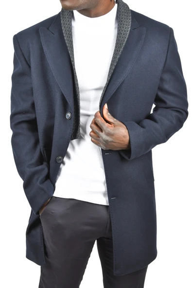 DeepSEA Çift Yaka Yakası Çıkabilen Dar Kesim Düğmeli Uzun Kaşe Kaban 2407001 - 7