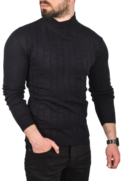 DeepSEA Çizgi Desenli Tüylenme Yapmayan Yarım Balıkçı Yaka Triko Kazak 2505501 - Resim 11