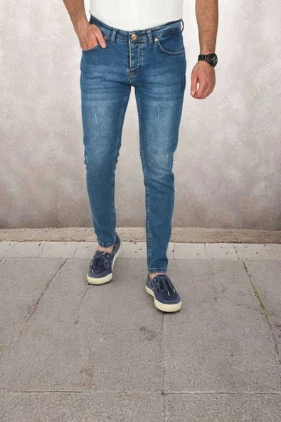 DeepSEA Slim Fit Dar Kesim Likralı Jean Tırnak Taşlamalı Kot Pantolon 2508205 - 6