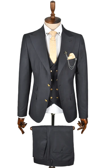 DeepSEA Sivri Yaka Slim Fit 3lü Takım Elbise 2300244 - Resim 7