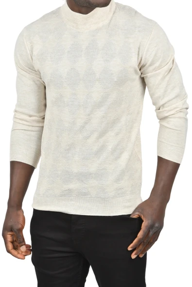 DeepSEA Dar Kesim Baklava Desenli Yarım Boğazlı Yaka Triko Yarım Balıkçı Yaka Kazak 2505506 - Resim 7