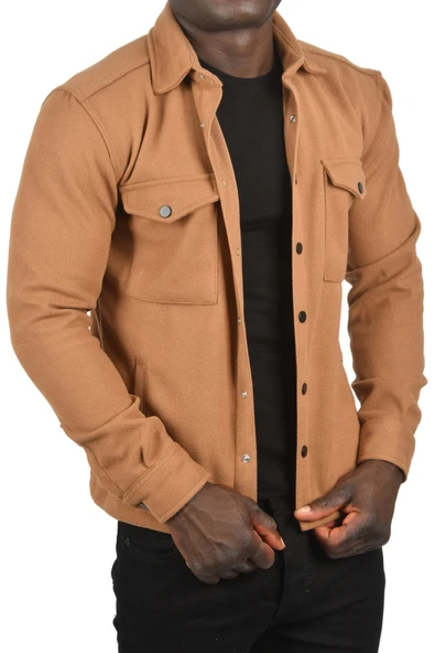 DeepSEA Dar Kesim Cepleri Kapaklı Çıtçıtlı İnce Kaşe Ceket Mont 2500559 - 4