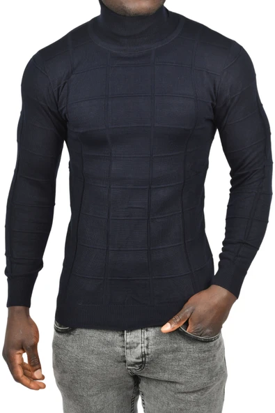 DeepSEA Kare Desenli Balıkçı Yaka Slim Fit Boğazlı Triko Kazak 2505493 - 11
