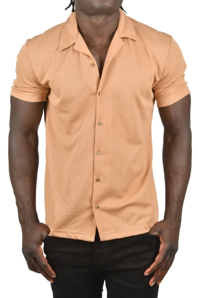 DeepSEA İnce Fitilli Likralı Düğmeli Kısa Kollu Penye Gömlek 2201889 ürün görseli