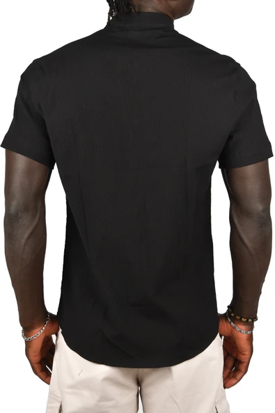 DeepSEA Gofre Kumaş Hakim Yaka Slim Fit Likralı Çıtçıtlı Kısa Kollu Gömlek 2403018 - Resim 7