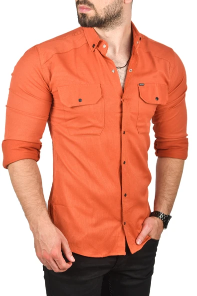 DeepSEA Slim Fit Dar Kesim Pamuklu Spor Gömlek Çıtçıtlı Likralı Gabardin Gömlek 2300421 - Resim 10