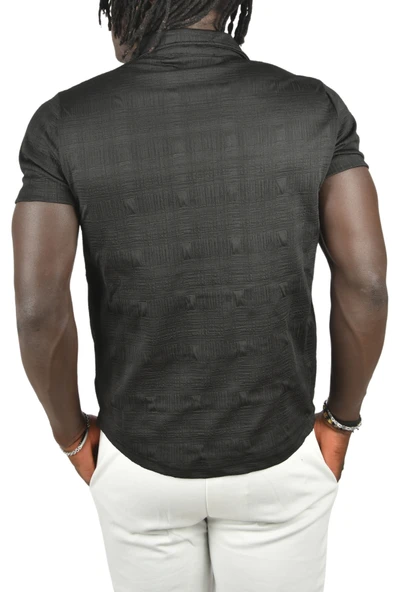 DeepSEA Kabartma Desenli Slim Fit Likralı Kısa Kollu Penye Gömlek 2403222 - Resim 5