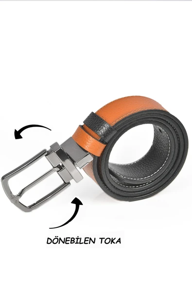 DeepSEA Çift Taraflı Hakiki Deri Spor Kemer Dönen Tokalı 4 cm  Orjinal Deri Kemer 2502630 - Resim 6