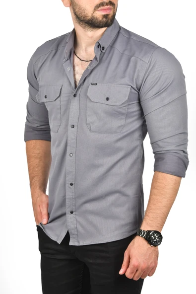 DeepSEA Slim Fit Dar Kesim Pamuklu Spor Gömlek Çıtçıtlı Likralı Gabardin Gömlek 2300421 - Resim 7