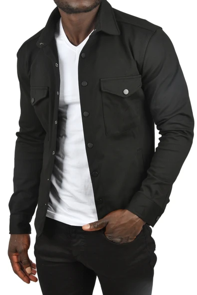 DeepSEA Kalın Örme Kumaş Gömlek Yaka Çıtçıtlı Cepleri Kapaklı Likralı Dar Kesim Spor Ceket 2501559 - 5