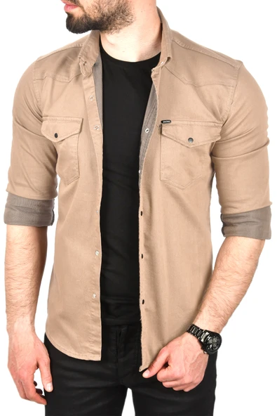 DeepSEA Slim Fit Pamuklu Cepli Kot Gömlek Çıtçıtlı Uzun Kollu Spor Gömlek 2502503 - 8