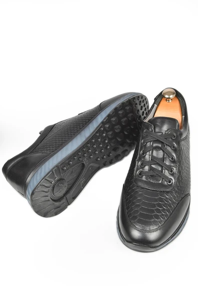 DeepSEA Desenli Hakiki Deri Ortopedik Yüksek Taban Bağcıklı Spor Ayakkabı Loafer 2509995 - Resim 5