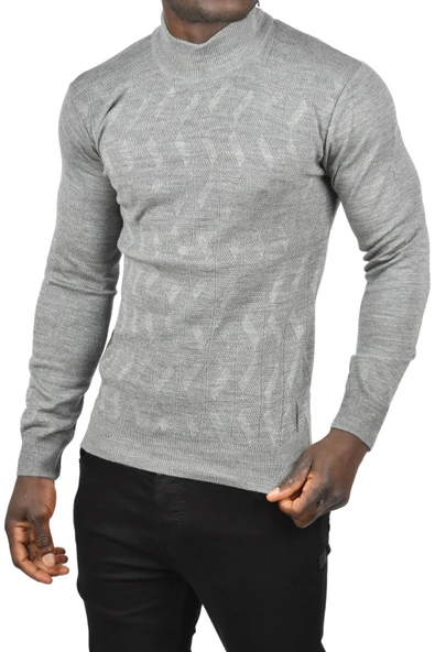 DeepSEA Dar Kesim Yarım Balıkçı Yaka Desenli Triko Yarım Boğazlı Kazak 2505505 - Resim 7