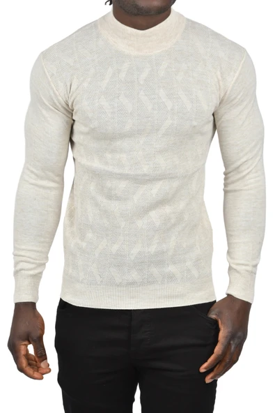 DeepSEA Dar Kesim Yarım Balıkçı Yaka Desenli Triko Yarım Boğazlı Kazak 2505505 - Resim 10