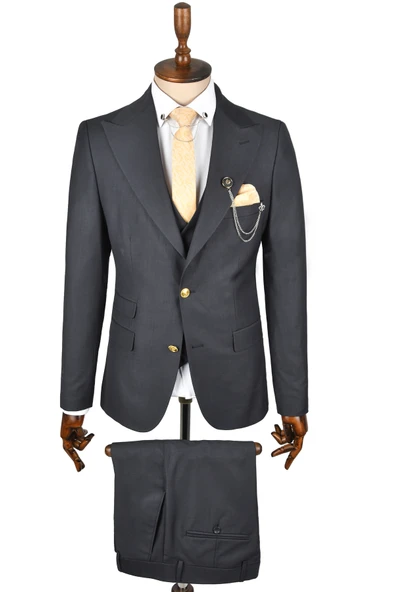 DeepSEA Sivri Yaka Slim Fit 3lü Takım Elbise 2300244 - Resim 9
