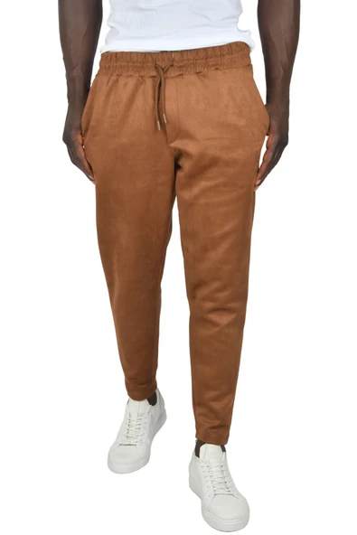 DeepSEA Beli Lastikli Bağcıklı Kırışmayan Süet Kumaş Rahat Kesim Dar Paça Spor Pantolon 2505556 - Resim 2