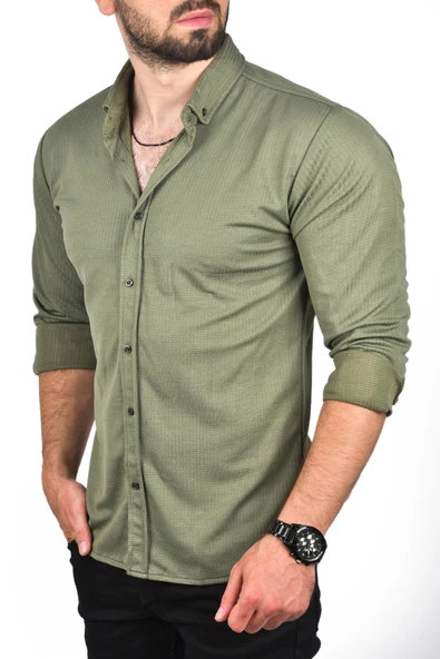 DeepSEA Slim Fit Dar Kesim Pamuklu Spor Gömlek Jakar Kumaş Likralı Gömlek 2500552 - Resim 6