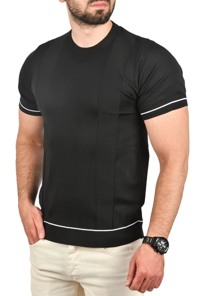 DeepSEA Dar Kesim Pamuklu Tişört Slim Fit Nefes Alan Bisiklet Yaka Triko Tişört 2504347 - Resim 7