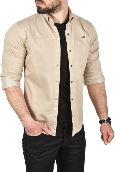 DeepSEA Slim Fit Pamuklu Kot Gömlek Kolay Ütülenebilir Çıt Çıtlı Likralı Spor Gömlek 2502504 - 6