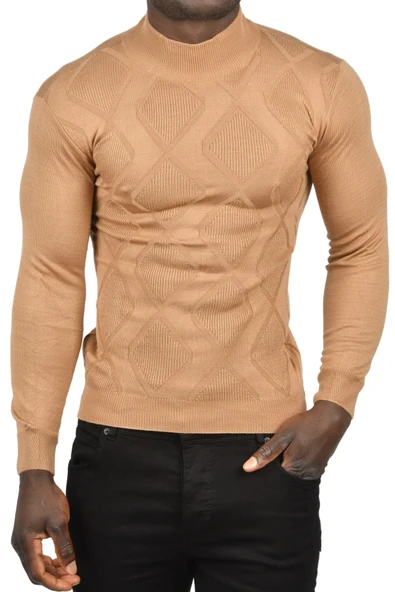 DeepSEA Baklava Desenli Slim Fit Yarım Balıkçı Yaka Triko Boğazlı Kazak 2505511 - 9
