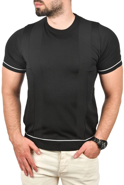 DeepSEA Dar Kesim Pamuklu Tişört Slim Fit Nefes Alan Bisiklet Yaka Triko Tişört 2504347 - Resim 6