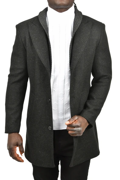 DeepSEA Çift Yaka Yakası Çıkabilen Dar Kesim Düğmeli Uzun Kaşe Kaban 2407001